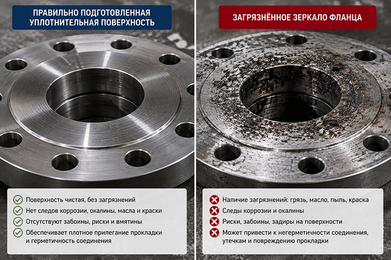 Подготовка фланцев перед установкой заглушки