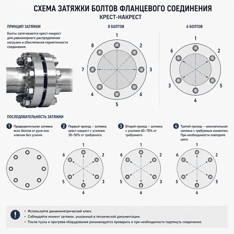 Схема затяжки болтов фланцевого соединения